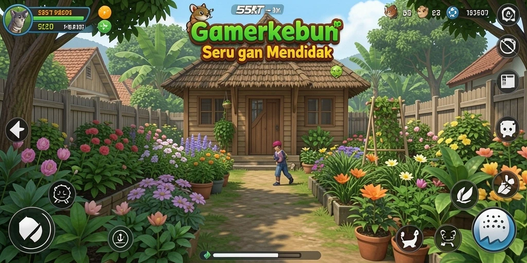 Tangkapan layar utama menunjukkan keseruan gameplay berkebun di 55RT.