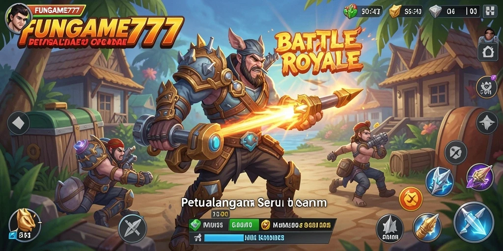 Screenshot FUNGAME777 menampilkan aksi seru dalam pertempuran Battle Royale.
