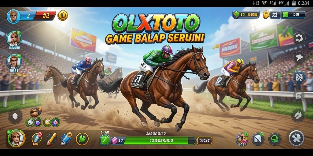 Screenshot gameplay OLXTOTO menunjukkan aksi balapan yang mendebarkan dan grafis yang menawan.