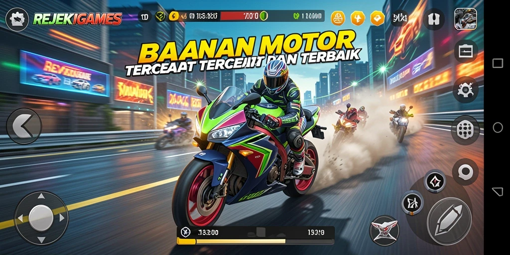 Tangkapan layar yang menunjukkan intense gameplay balapan motor.