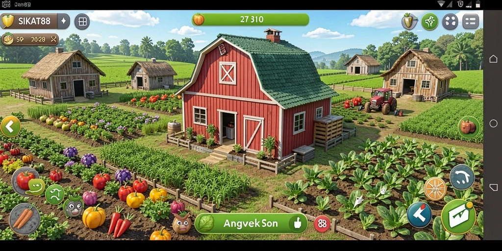 Tampilan gameplay SIKAT88 dengan kebun yang subur dan tanaman beragam.