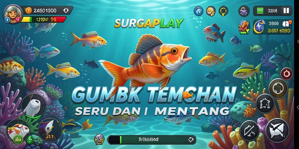 Tampilan permainan Tembak Ikan yang seru dan penuh warna.