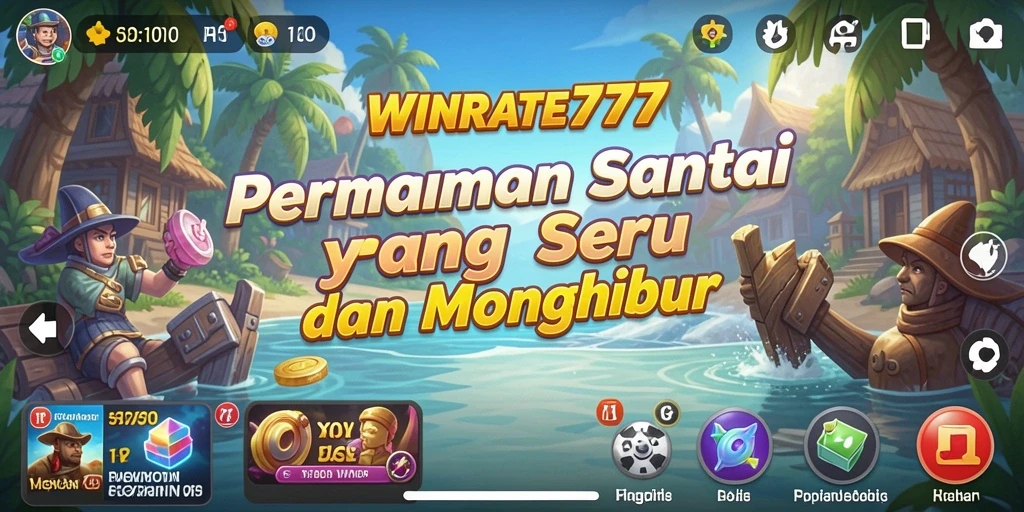 Tampilan screenshot WINRATE777 menampilkan gameplay santai yang penuh warna.